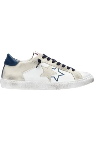 2STAR Buty, Mężczyzna, Biały, 41 EU, Skóra, Białe Skórzane Sneakersy z Niebieskimi Szczegółami
