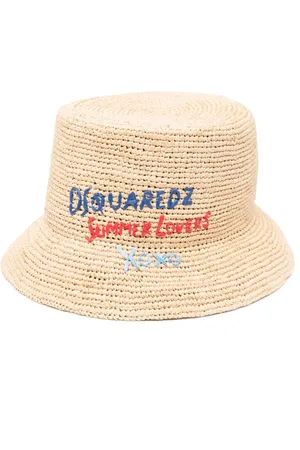 Dsquared2 Akcesoria, Mężczyzna, Beżowy, M, Beżowy Kapelusz z Haftem na Płaskim Rondzie