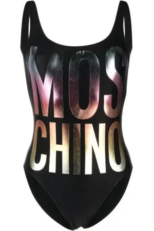 Moschino Stroje kąpielowe, Kobieta, Czarny, XS, Tęczowe Logo Czarny Kostium Kąpielowy