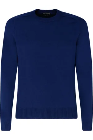 Tom Ford Swetry, Mężczyzna, Niebieski, S, Kaszmir, Ciemnoniebieski sweter z kaszmiru z dekoltem w serek