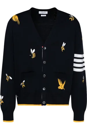 Thom Browne Swetry, Mężczyzna, Niebieski, M, Sweter z motywem Ptaków i Pszczół