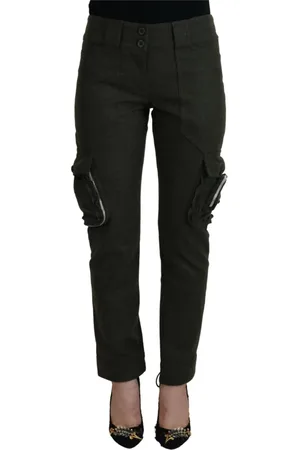 ERMANNO SCERVINO Spodnie, Kobieta, Zielony, S, Nylon, Zielone Spodnie Tapered z Wełny