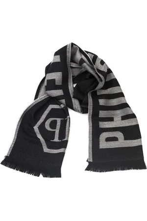Philipp Plein Akcesoria, Mężczyzna, Szary, ONE SIZE, Logo Szal Unisex Szary Stola
