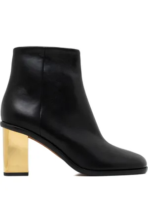 Chloé Buty, Kobieta, Czarny, 37 EU, Czarne Skórzane Botki z Złotymi Obcasami