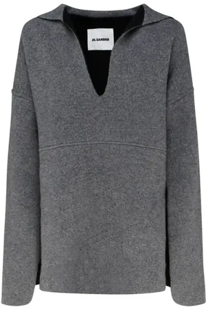 Jil Sander Swetry, Kobieta, Szary, S, Szara Wełniana Sweter z Marynarskim Dekoltem