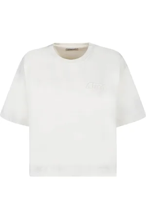 Autry Koszulki, Kobieta, Biały, XS, Kremowy T-shirt z Logo Wytłoczonym