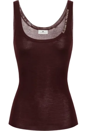 Elisabetta Franchi Koszulki, Kobieta, brązowy, M, Top z wełny merynosa z logo