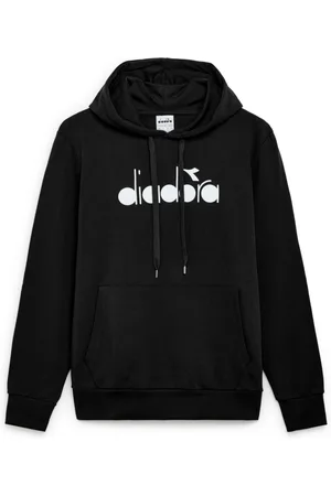 Diadora Bluzy, Mężczyzna, Czarny, XL, Czarna Bawełniana Bluza z Kapturem z Logo
