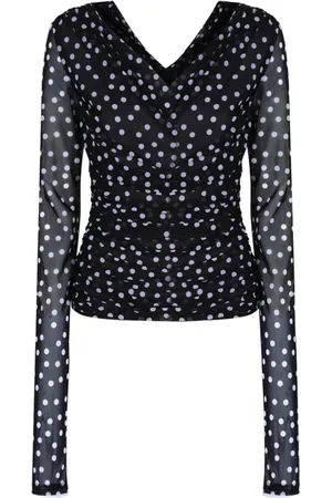 Dolce & Gabbana Koszulki, Kobieta, Czarny, S, Top w groszki z odkrytymi ramionami