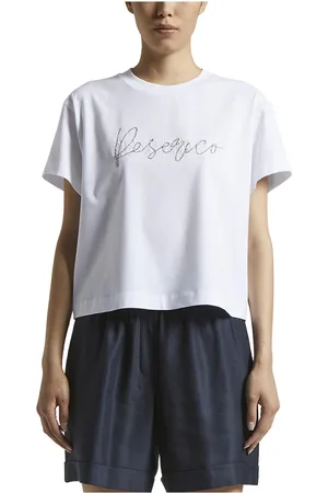 PESERICO SIGN Koszulki, Kobieta, Biały, 3XS, T-shirt z bawełnianej dzianiny z logo i bielastyczny