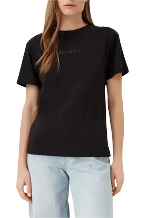 Calvin Klein Koszulki, Kobieta, Czarny, S, Czarna Koszulka Graficzna z Organicznej Bawełny