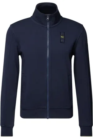 Blauer Bluzy, Mężczyzna, Niebieski, XL, Niebieski Sweter z Wysokim Kołnierzem i Zamkiem City