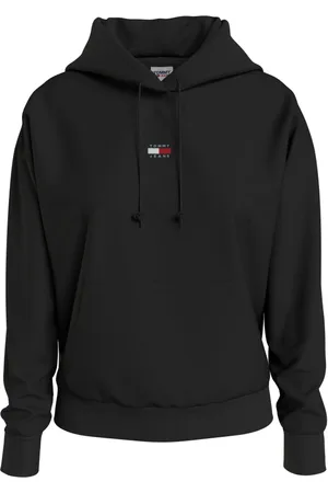 Tommy Hilfiger Bluzy, Kobieta, Czarny, L, Bawełna, Czarna Bawełniana Koszulka z Logo
