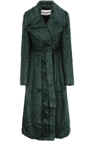 Jil Sander Płaszcze, Kobieta, Niebieski, M, Sztuczne futro, Ciemnozielony płaszcz z paskiem
