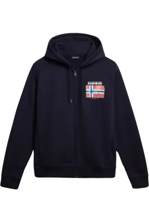 Napapijri Bluzy, Mężczyzna, Niebieski, S, Niebieski Bawełniany Hoodie z Pełnym Zamkiem