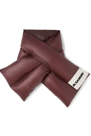 Jil Sander Akcesoria, Kobieta, Fioletowy, ONE SIZE, Szalik Puchowy Aubergine Biały Logo Patch