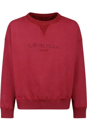 Maison Margiela Bluzy, Mężczyzna, Czerwony, S, Bordowy sweter z odwróconym logo szwem