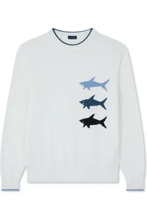 Paul & Shark Swetry, Mężczyzna, Biały, 2XL, Sweter z Rekinami z Włókna Bawełnianego