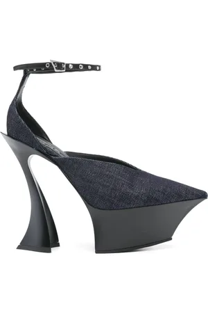 MUGLER Buty, Kobieta, Czarny, 37 EU, Półbuty w kolorze nocnej bieli z klamrą