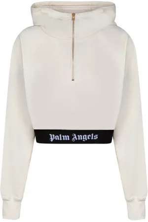 Palm Angels Bluzy, Kobieta, Beżowy, S, Jasny Beżowy Cropped Hoodie
