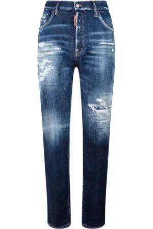 Dsquared2 Jeansy, Mężczyzna, Niebieski, M, Spandex, Ciemnoniebieskie Rozdarte Jeansyy