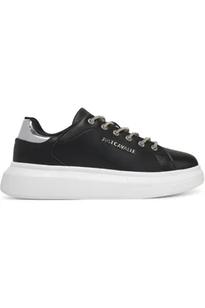 Roberto Cavalli Buty, Kobieta, Czarny, 36 EU, Len, Czarne Skórzane Sneakersy Model Ursa