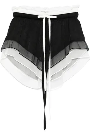 ANN DEMEULEMEESTER Szorty, Kobieta, Czarny, M, Czarna Koronka Warstwowa Elastyczny Pas