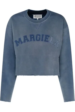 Maison Margiela Bluzy, Kobieta, Niebieski, M, Indigo Logo Patch Bluza