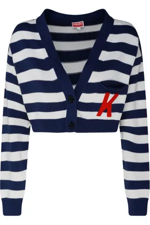 Kenzo Swetry, Kobieta, Niebieski, M, Midnight Nautical Stripes Cropped Cardigan