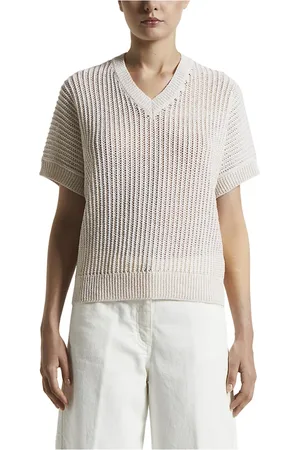 PESERICO SIGN Swetry, Kobieta, Beżowy, 2XS, Sweter z dzianiny tricot w mokrym efekcie z wiskozy