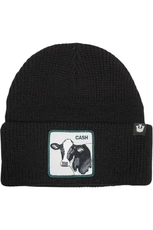Goorin Bros. Akcesoria, Kobieta, Czarny, ONE SIZE, Len, Animal Farm Beanie Hat z przodem Patch