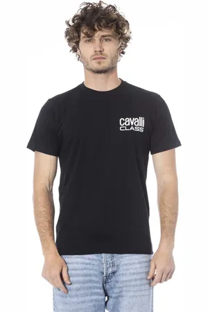 Roberto Cavalli Koszulki, Mężczyzna, Czarny, L, T-shirt z krótkim rękawem i nadrukiem logo