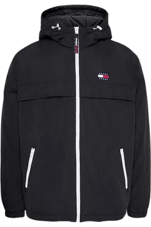 Tommy Hilfiger Kurtki, Mężczyzna, Czarny, L, Nylon, Odpinana Kurtka Przeciwdeszczowa Chicago Styl Czarny