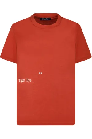 Max Mara Koszulki, Kobieta, Pomarańczowy, M, Pomarańczowy T-shirt z nadrukiem liter