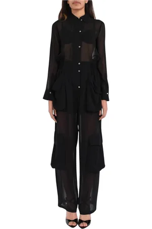 Pinko Kombinezony, Kobieta, Czarny, XS, Len, Spodnie modelu talento z georgette cargo