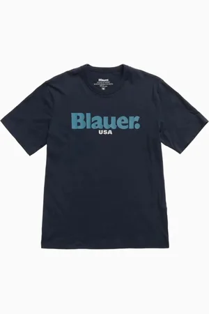 Blauer Koszulki, Mężczyzna, Niebieski, XL, Bawełna, Niebieski T-shirt z dużym logo Mężczyźni