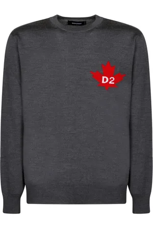 Dsquared2 Bluzy, Mężczyzna, Szary, L, Ciemnoszary Sweter z Liściem Klonu