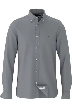 Tommy Hilfiger Koszule, Mężczyzna, Szary, 2XL, Koszula Carbon Navy z Długimi Rękawami