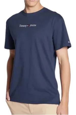 Tommy Hilfiger Koszulki, Mężczyzna, Niebieski, S, Bawełna, Klasyczny Liner Bawełniany Niebieski T-shirt