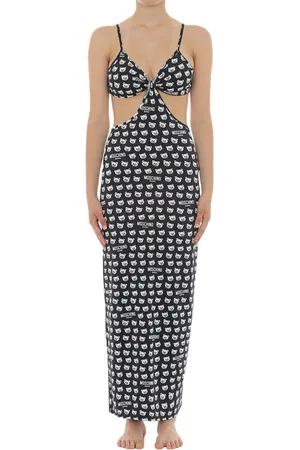 Moschino Sukienki, Kobieta, Wielobarwność, S, Czarna Sukienka Plażowa z Misiem
