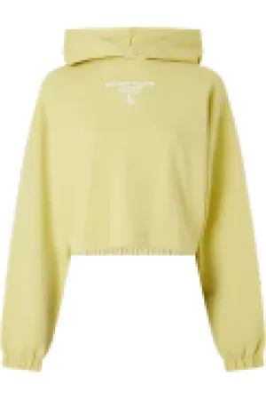 Calvin Klein Bluzy, Kobieta, Zielony, 2XS, Zbierany Hem Cropped Bluza Biała Logo