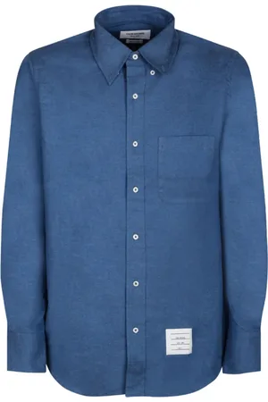 Thom Browne Koszule, Mężczyzna, Niebieski, L, Denim, Głęboko Niebieska Koszula z Logo