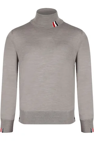 Thom Browne Swetry, Mężczyzna, Beżowy, 2XL, Beżowy Sweter z Drobnej Dzianiny