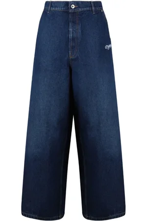 OFF-WHITE Jeansy, Mężczyzna, Niebieski, W31, Niebieskie Jeansyy z Logo Haftem