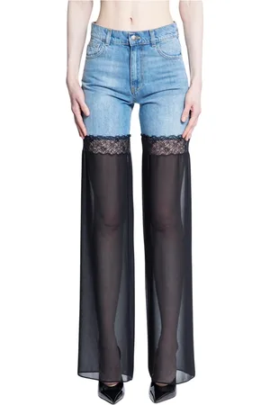 Nensi Dojaka Spodnie, Kobieta, Wielobarwność, 2XS, Denim, Jeansyy hybrydowe z prześwitującymi nogawkami i koronką