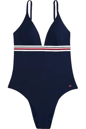 Tommy Hilfiger Stroje kąpielowe, Kobieta, Niebieski, M, Nylon, Pasujący strój kąpielowy z głębokim dekoltem w paski