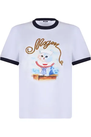 Msgm Koszulki, Kobieta, Biały, L, Biała Koszulka z Graficznym Nadrukiem