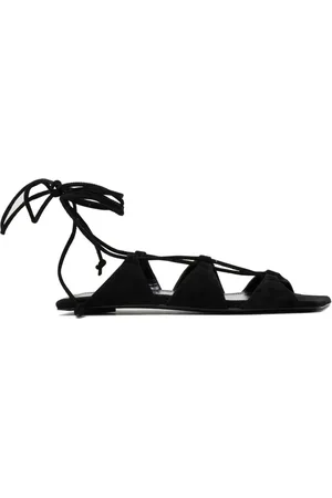 The Attico Buty, Kobieta, Czarny, 37 EU, Zamsz, Czarne Sandały Renee, Otwarty Pysk, Krzyżowy Pasek