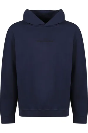 Maison Margiela Bluzy, Mężczyzna, Niebieski, S, Ciemnoniebieski bluza z kapturem i haftem