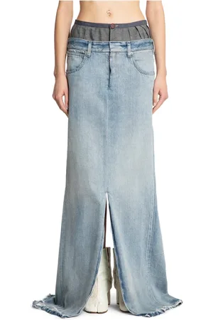Maison Margiela Spódnice, Kobieta, Niebieski, S, Denim, Dżinsowa Długa Spódnica z Zapiętym Pasem